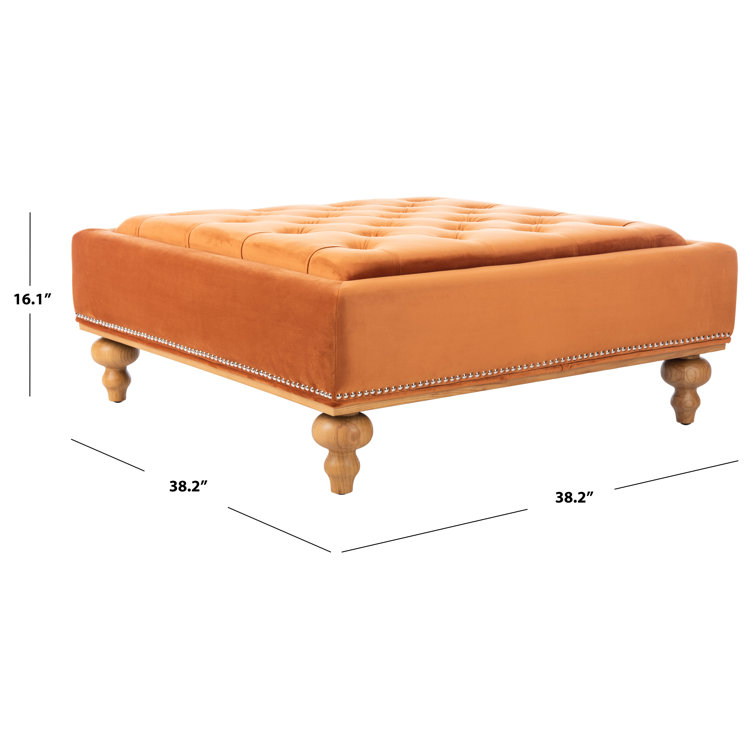 Sienna Velvet Tufted Square Ottoman with Oak Legs