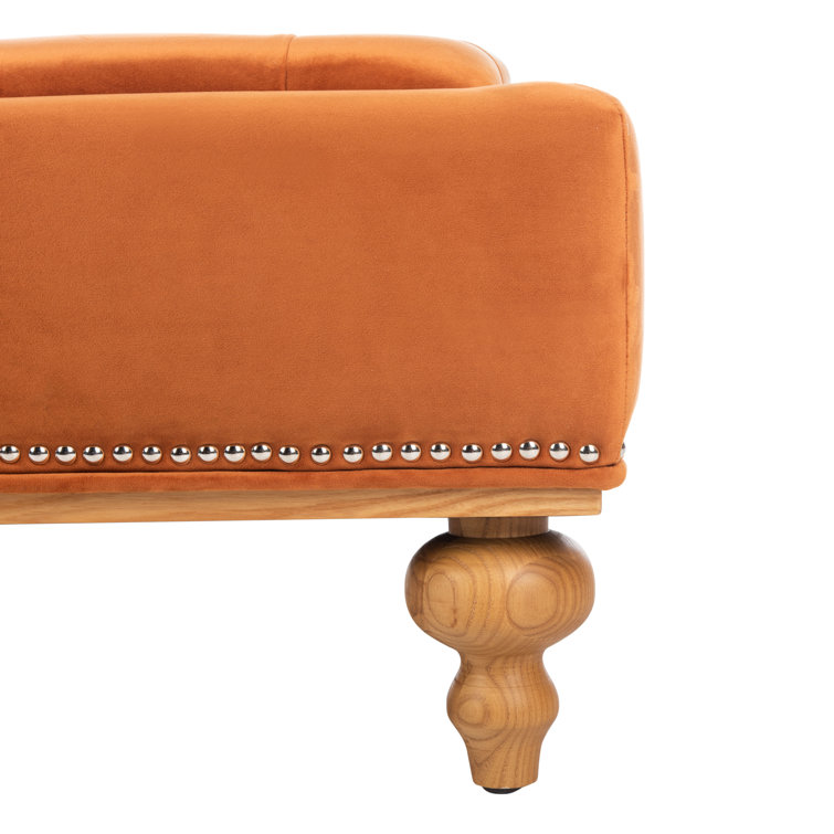 Sienna Velvet Tufted Square Ottoman with Oak Legs