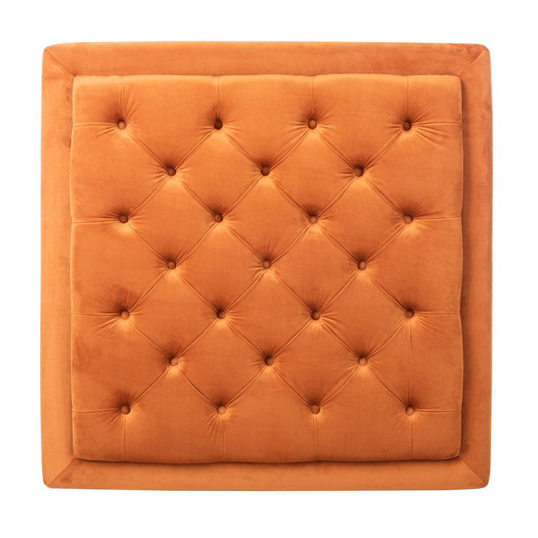 Sienna Velvet Tufted Square Ottoman with Oak Legs