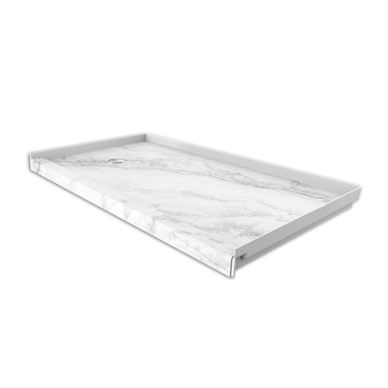 Calypso White Marble Rectangular Shower Base with Left Drain