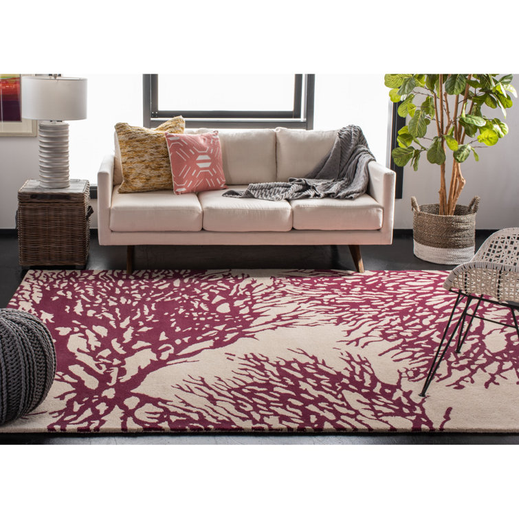 Beige and Purple Hand-Tufted Wool 6' x 9' Area Rug