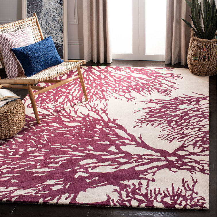 Beige and Purple Hand-Tufted Wool 6' x 9' Area Rug