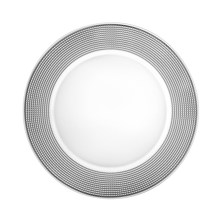 Elegant Round Glass Charger with Textured Silver Border