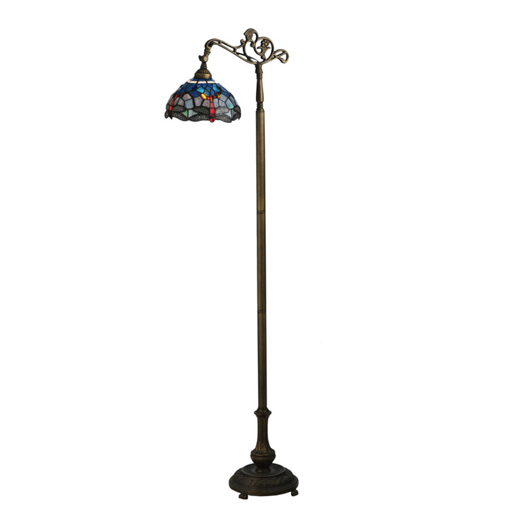 Tiffany Style Blue Stained Glass Dragonfly Floor Lamp