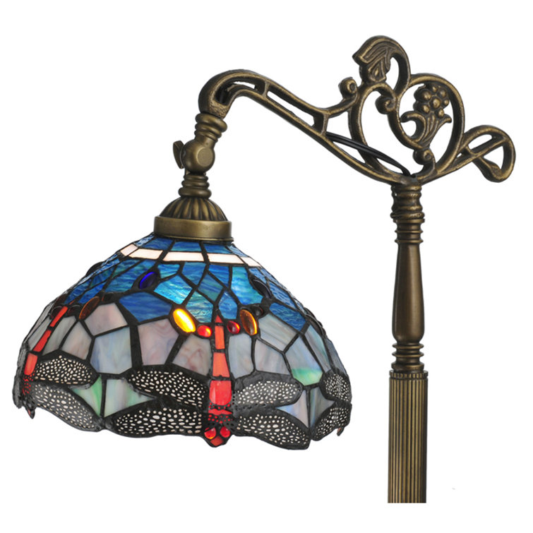 Tiffany Style Blue Stained Glass Dragonfly Floor Lamp