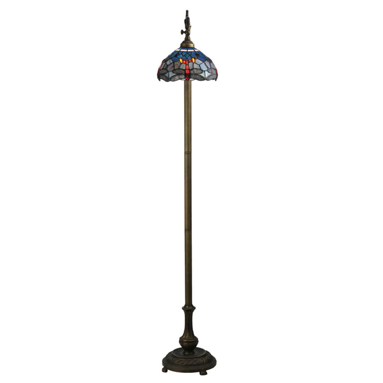 Tiffany Style Blue Stained Glass Dragonfly Floor Lamp
