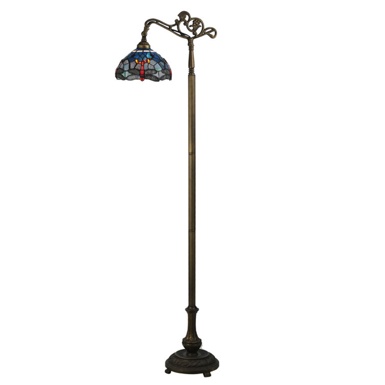 Tiffany Style Blue Stained Glass Dragonfly Floor Lamp