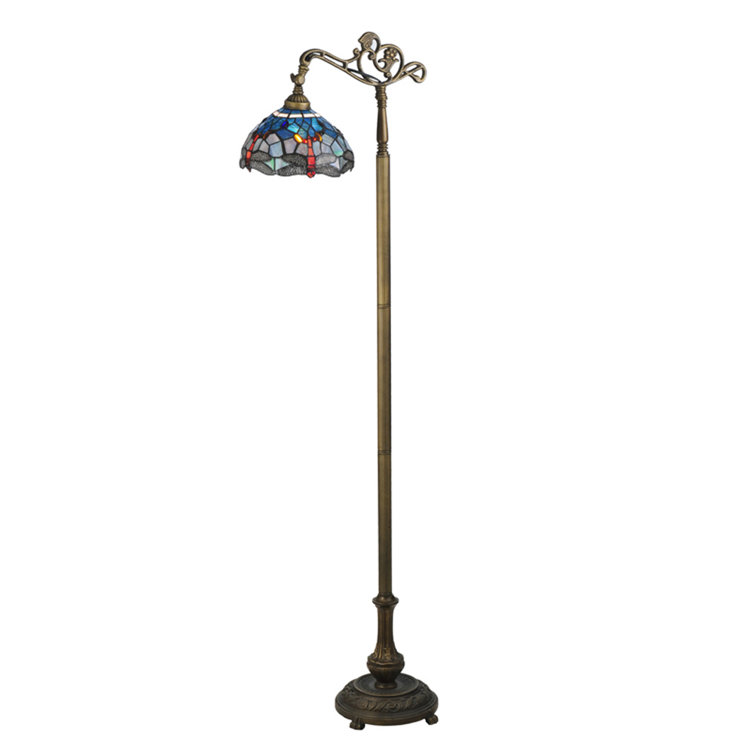 Tiffany Style Blue Stained Glass Dragonfly Floor Lamp