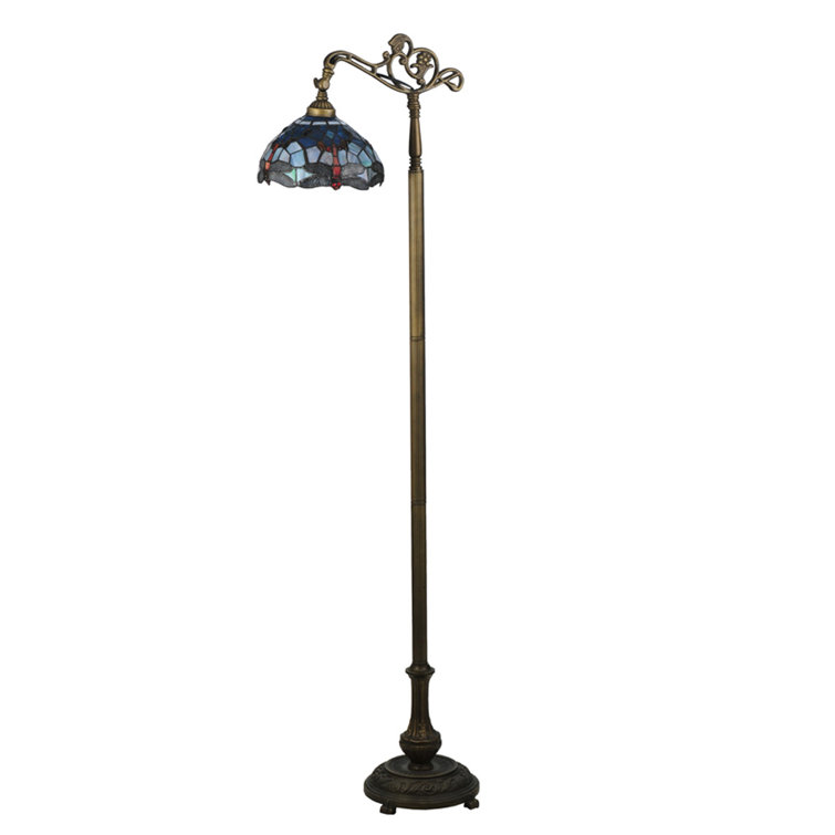 Tiffany Style Blue Stained Glass Dragonfly Floor Lamp