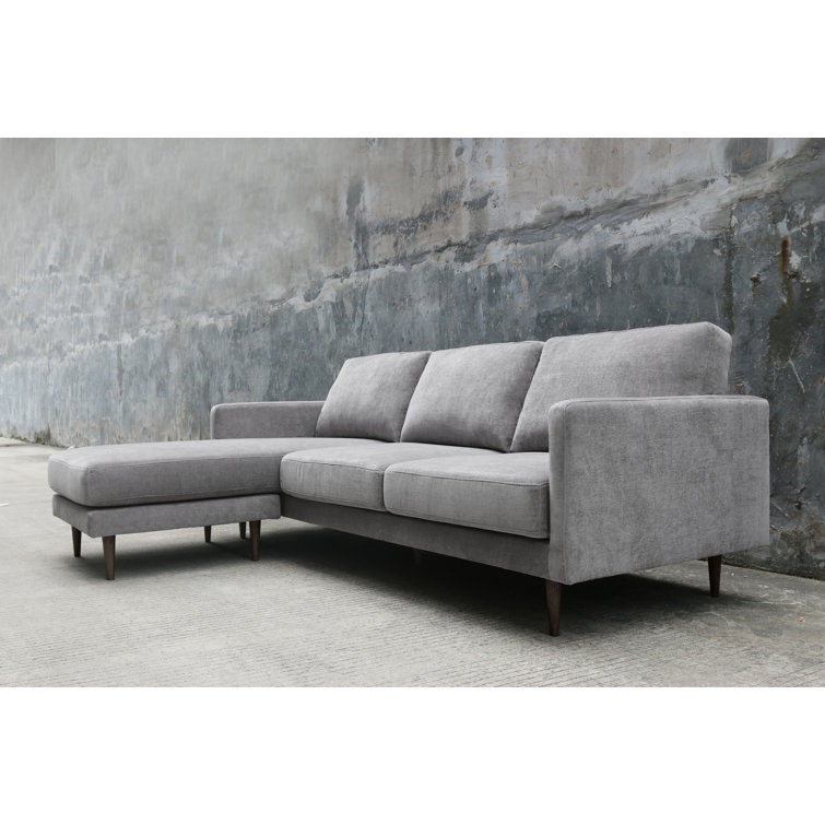 Luxe Gray Polyester 2-Piece L-Shaped Sectional with Square Arms