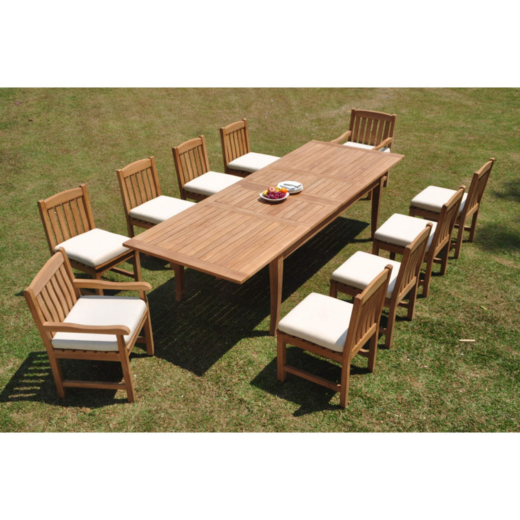Teak 13-Piece Extendable Rectangular Dining Set with Stackable Chairs