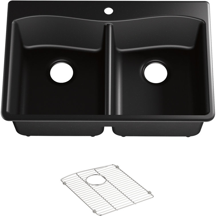 Kennon Matte Black 33" Double Basin Drop-In Kitchen Sink