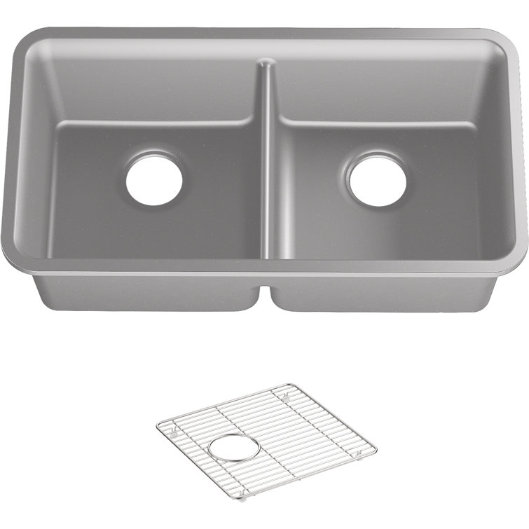 Matte Grey Stone Double-Bowl Undermount Kitchen Sink