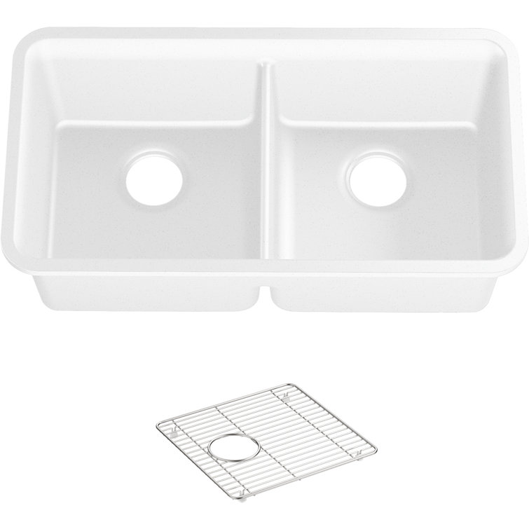 Matte White Cast Iron Double Bowl Drop-In Kitchen Sink