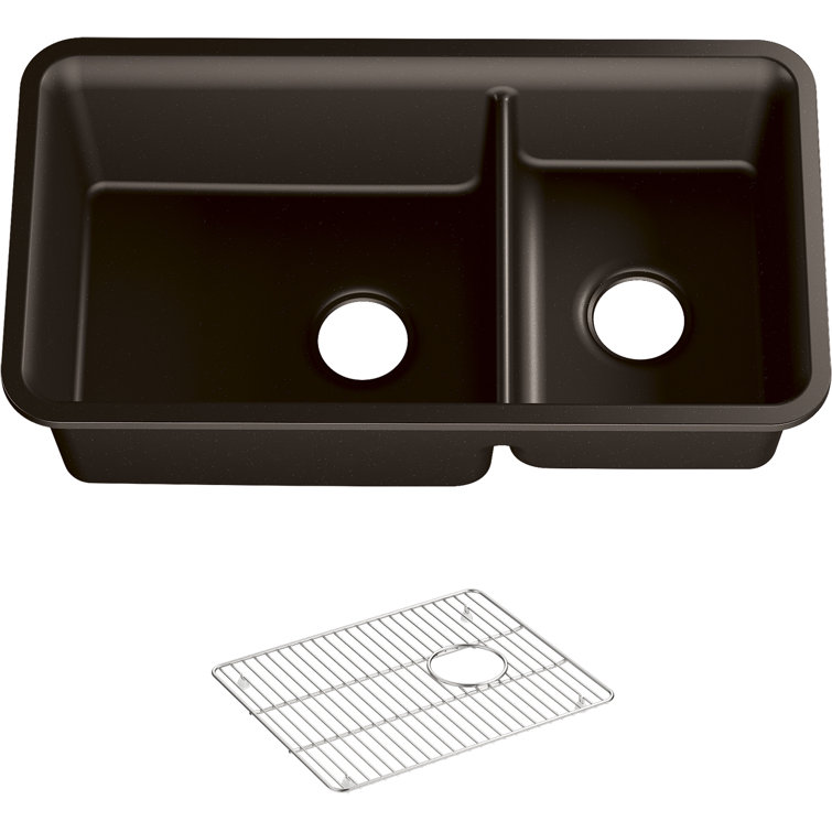 Matte Brown Stone Double Bowl Undermount Kitchen Sink