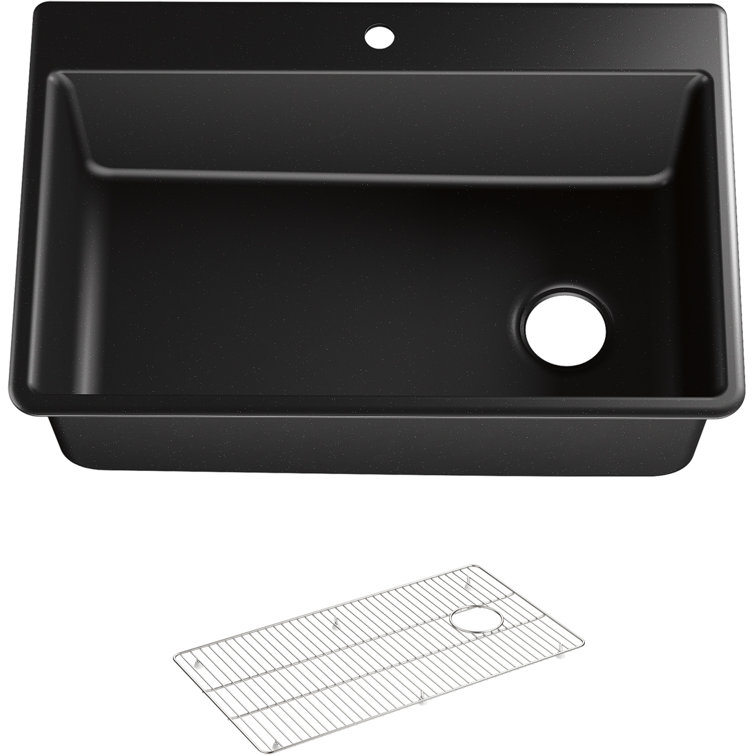 Matte Black 33" Stone Drop-In Single-Bowl Kitchen Sink