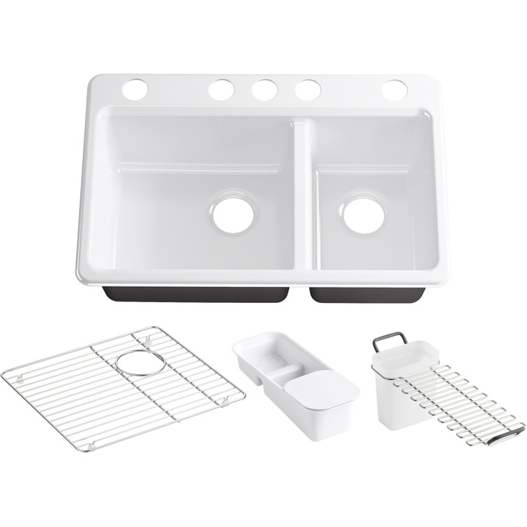 White Cast Iron Double Bowl Undermount Kitchen Sink