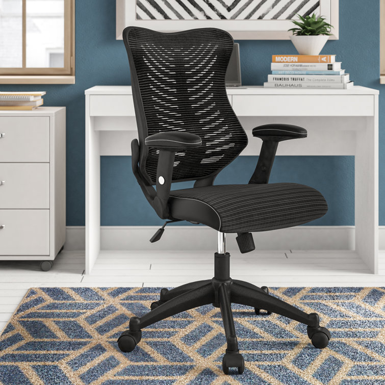 Contemporary High-Back Black Mesh & Leather Executive Office Chair with Adjustable Arms