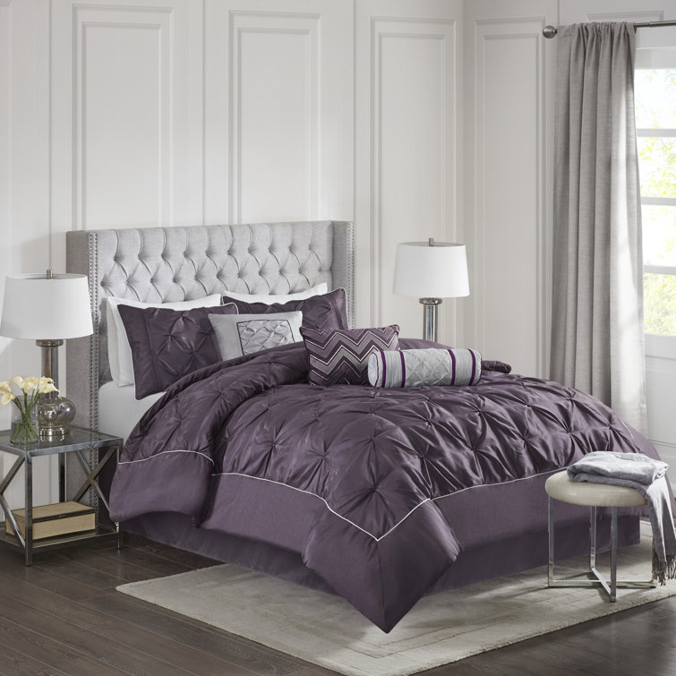 Plum King 7-Piece Tufted Comforter Set with Decorative Pillows