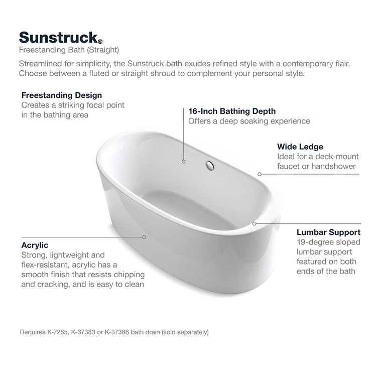 Sunstruck 66" White Acrylic Freestanding Soaking Bathtub