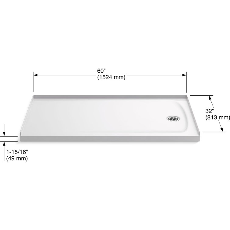 Ballast 60" x 32" White Acrylic Shower Base with Right-Hand Drain