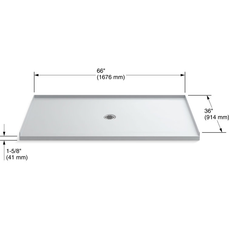 White Acrylic Resin Concrete 66" x 36" Shower Base with Center Drain