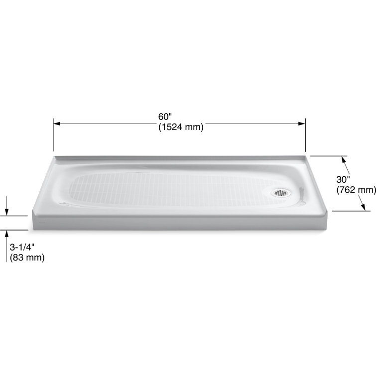 White Cast Iron Rectangular Alcove Shower Base with Left Drain