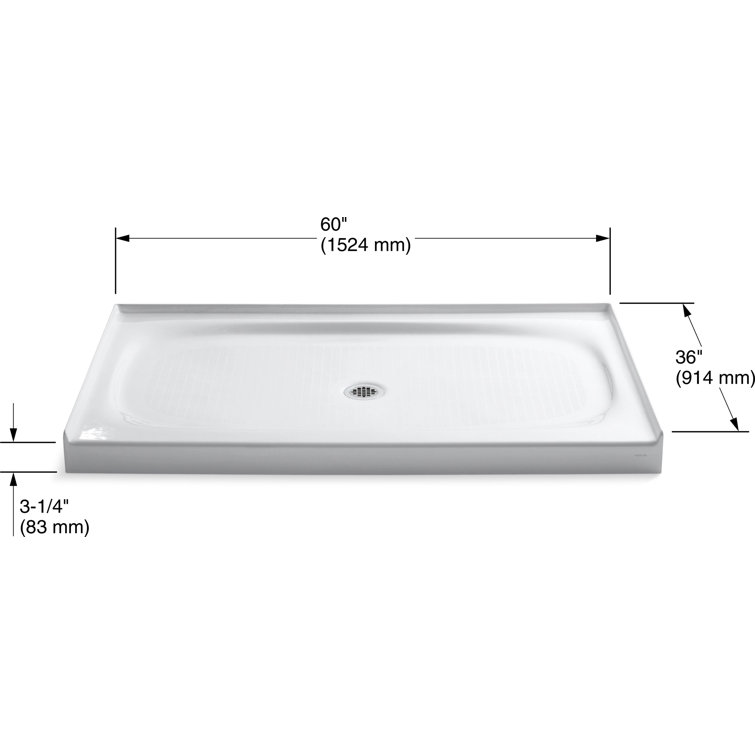 Salient 60" x 36" White Cast Iron Shower Base with Center Drain