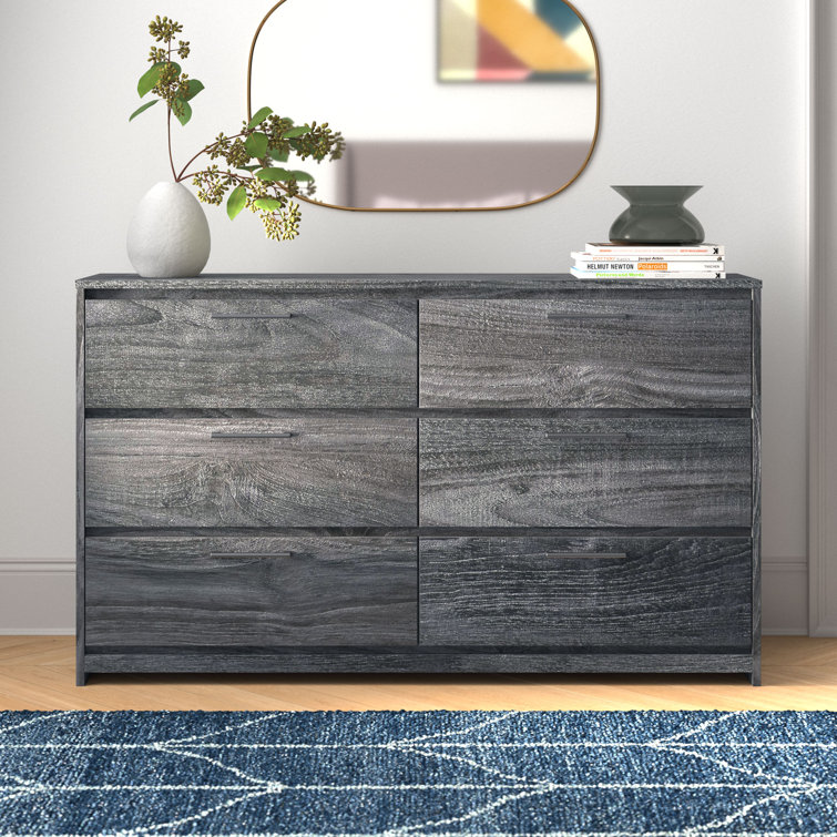 Coastal Charm Smokey Gray 6-Drawer Dresser with Modern Handles