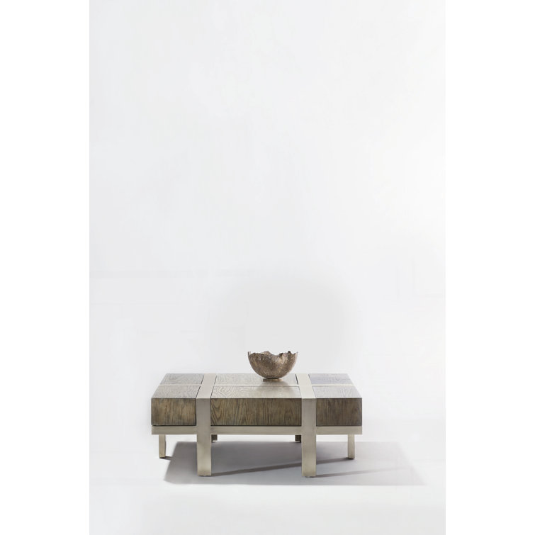 Gray Square Wood Coffee Table with Storage