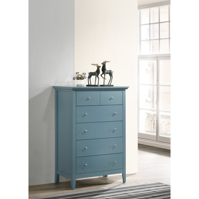 Teal Tall Chest with Dovetail Drawers and Wood Veneer