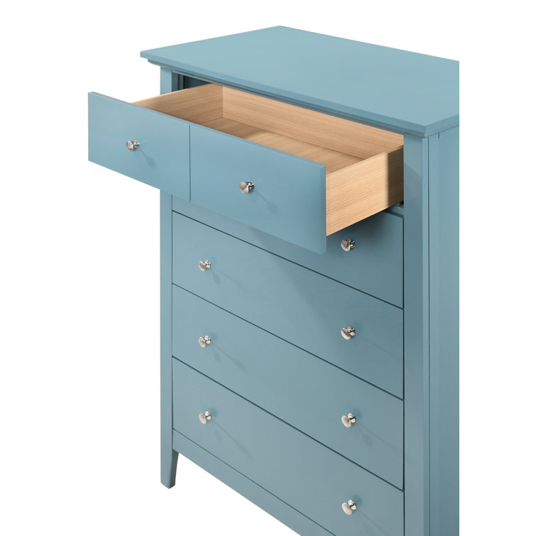 Teal Tall Chest with Dovetail Drawers and Wood Veneer