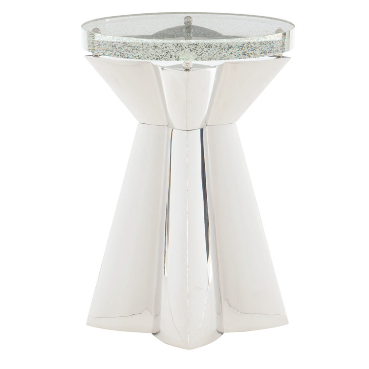 Anika 16'' White Bubble Glass & Metal Round End Table