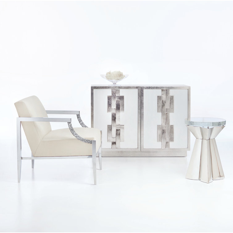 Anika 16'' White Bubble Glass & Metal Round End Table