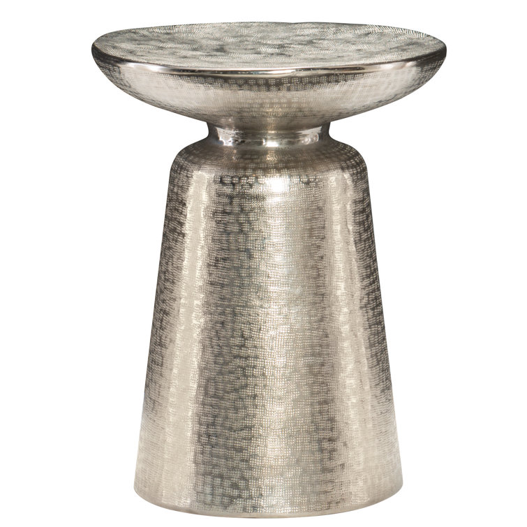Transitional Gold Round Metal Pedestal End Table, 15"x19.25"