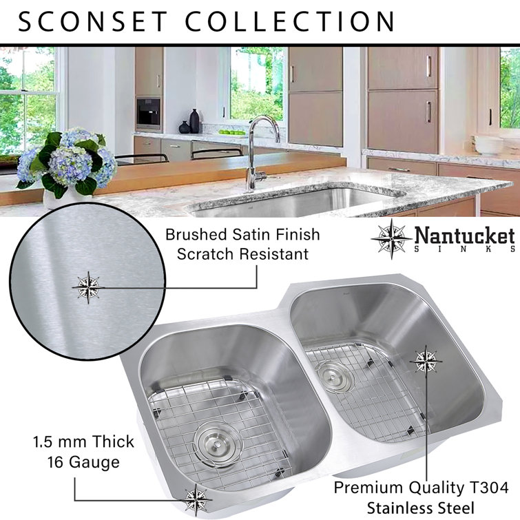 31.5'' Satin Stainless Steel Double Bowl Undermount Kitchen Sink