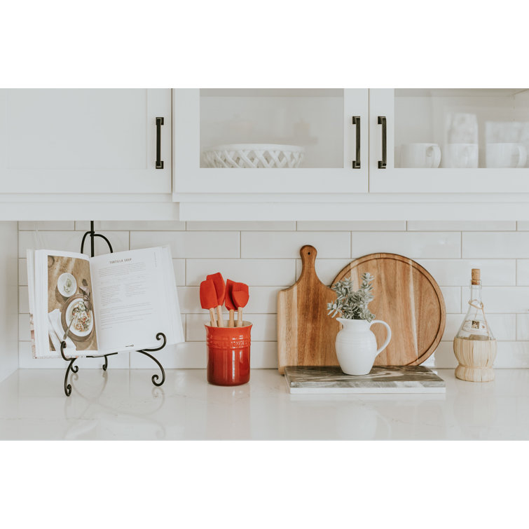 White Silicone 5-Piece Utensil Set with Stoneware Crock
