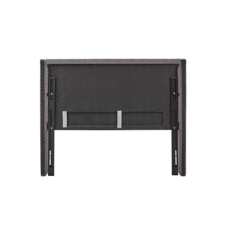 Gray King Upholstered Tufted Wingback Headboard with Nailhead Trim