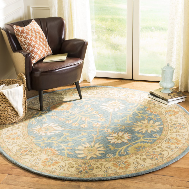Hand-Tufted Blue and Light Gold Wool Round Area Rug