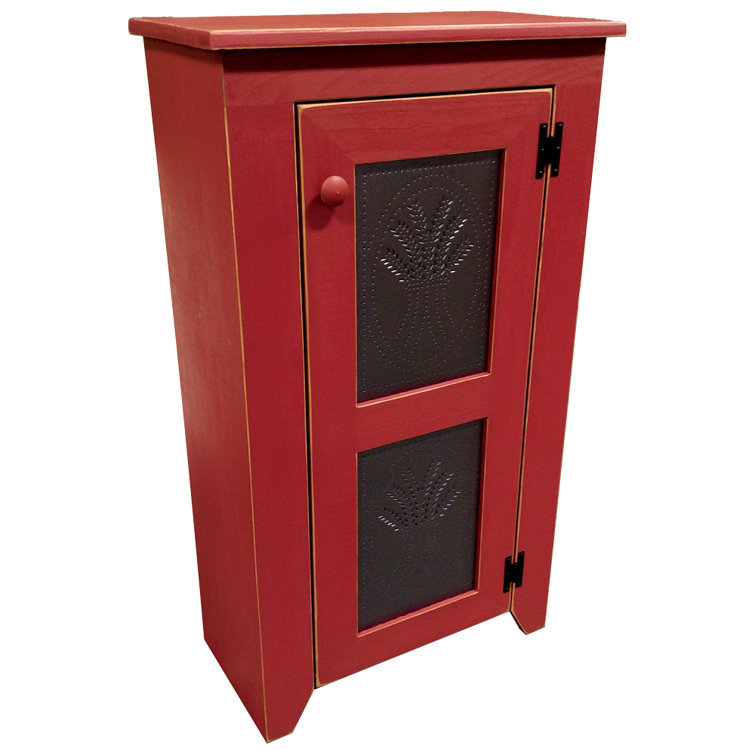 Old Red Solid Pine Freestanding Accent Cabinet with Adjustable Shelving