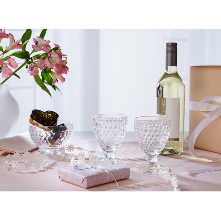 Boston Clear Crystal Goblet Set with Textured Design, 11 oz.