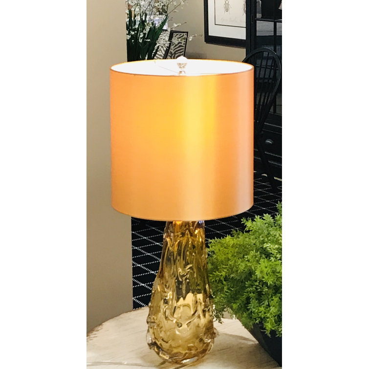 Valencia Clear Burnt Orange and Dark Amber Fabric Shade Table Lamp