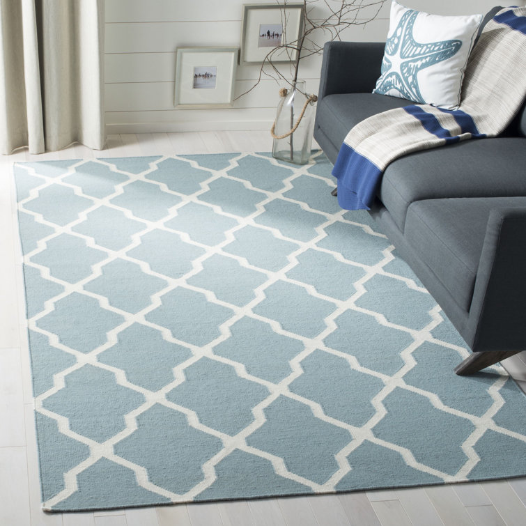 Handwoven Light Blue/Ivory Geometric Wool 3' x 5' Rug