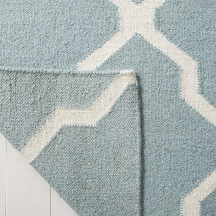 Handmade Light Blue and Ivory Wool Geometric Area Rug, 4' x 6'