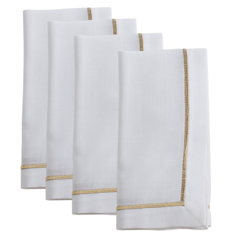 Gold Embroidered Line Design 20" Cotton Napkin Set