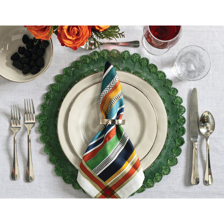 Evergreen Sinamay Round Placemat with Ruffled Trim