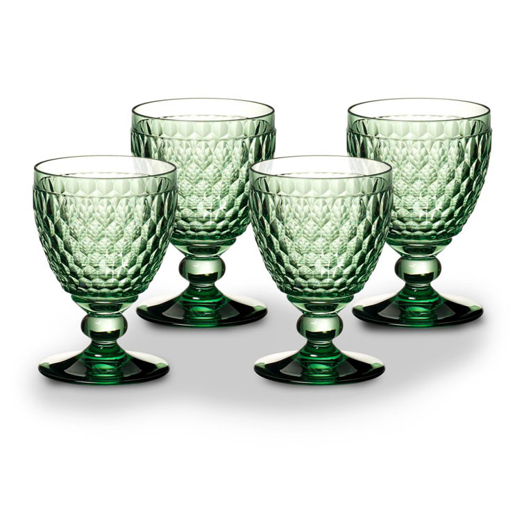 Forest Green Textured Crystal Goblet Glass Set of 4