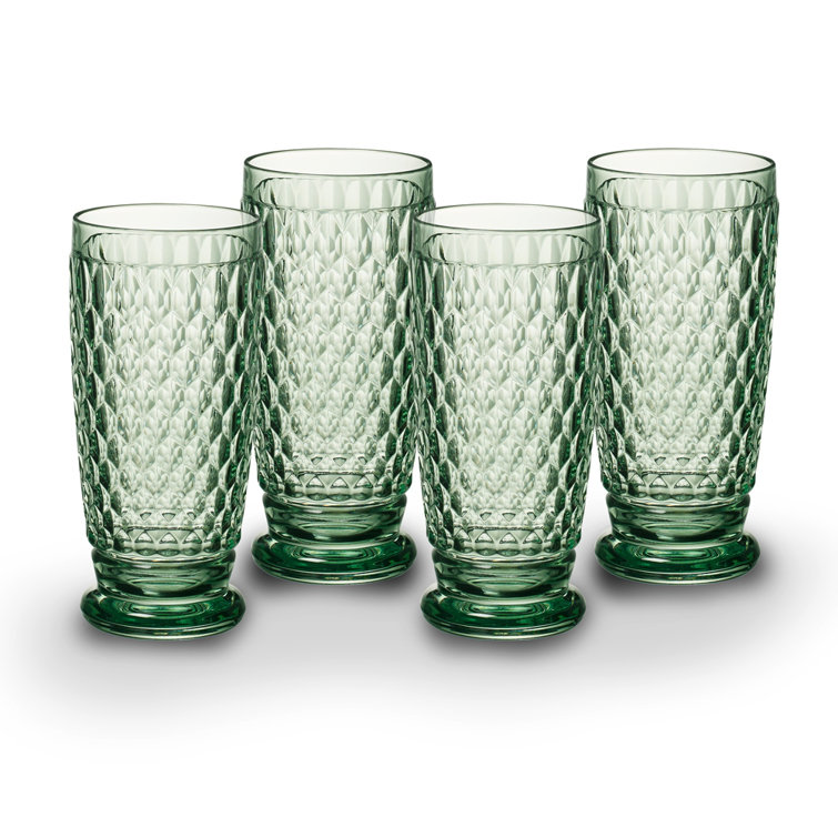 Set of 4 Dark Olive Green Lead-Free Crystal Highball Glasses