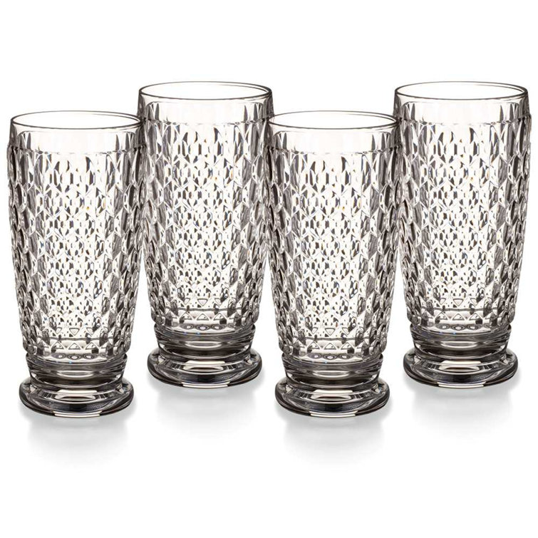 Boston Clear Faceted Crystal Highball Glasses, Set of 4