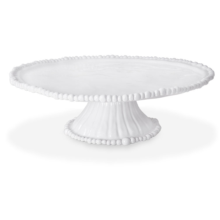 White Oval Ceramic Pedestal Cake Stand with Pearl Details